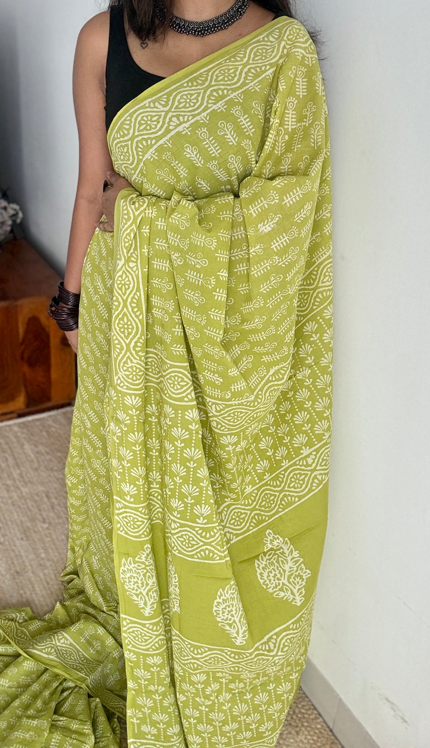 Nimbu - Lemon green hues, Bagru block print, soft cotton