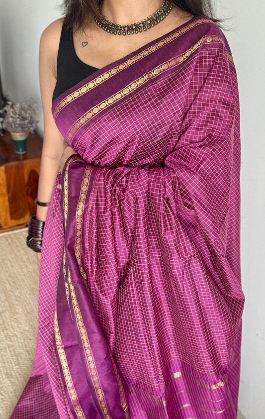 Vadamalli (purple magenta blend) - Arani Checks in cotton silk