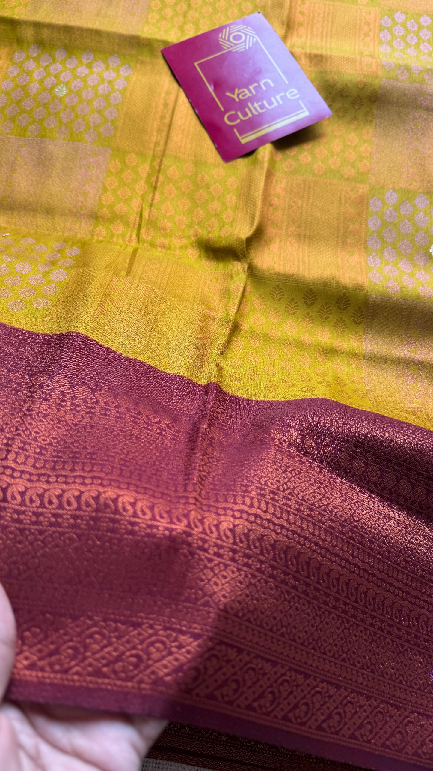 Sugandhi - Light green with maroon, semi-silk