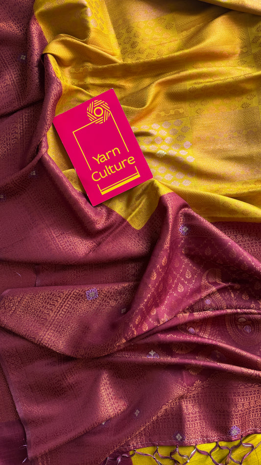Sugandhi - Light green with maroon, semi-silk