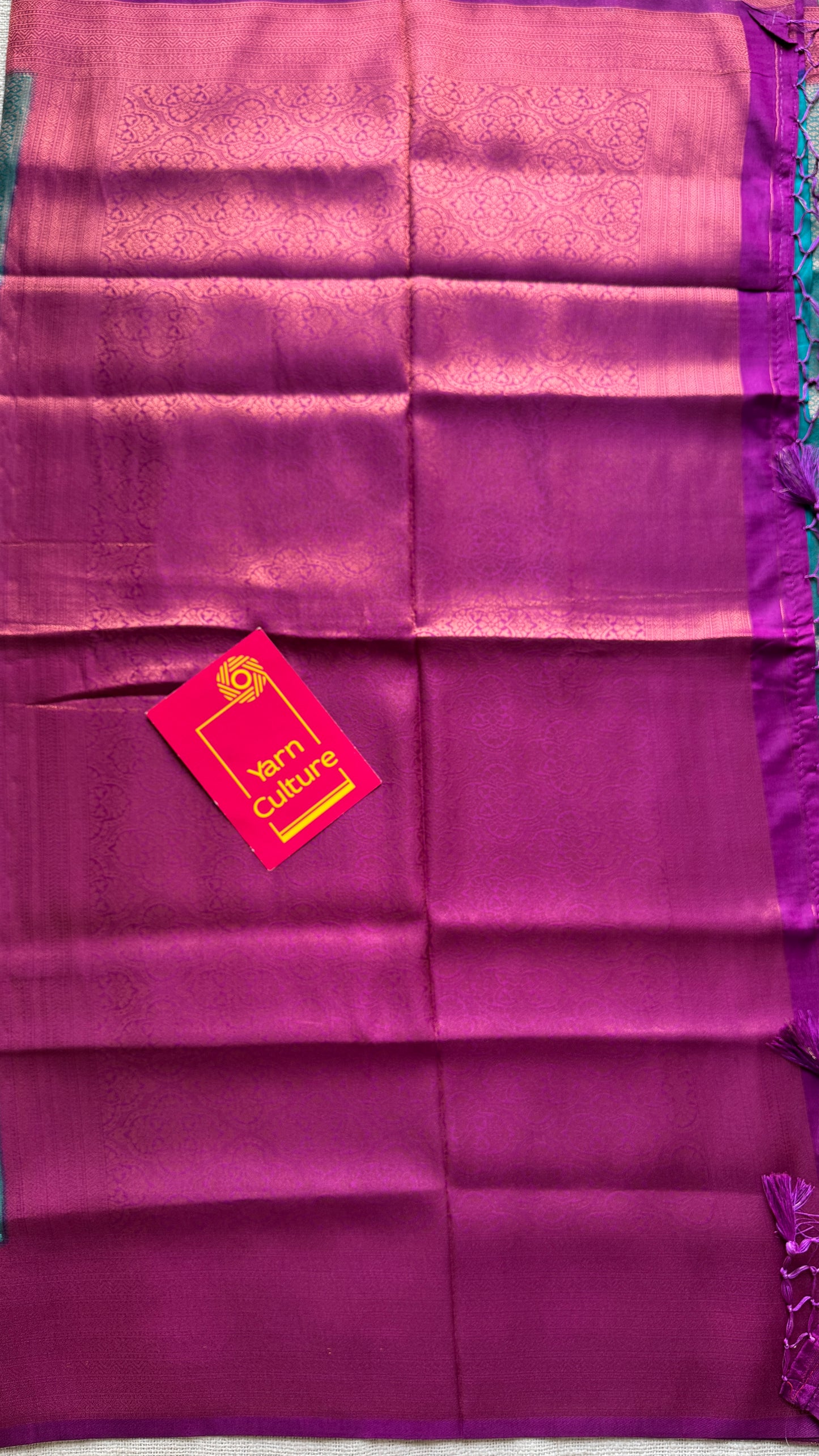 Tarangini  - Turquoise with purple pink, semi-silk