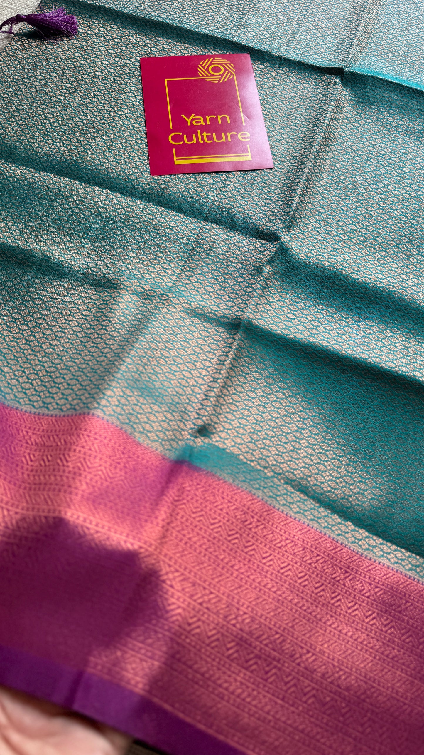 Tarangini  - Turquoise with purple pink, semi-silk