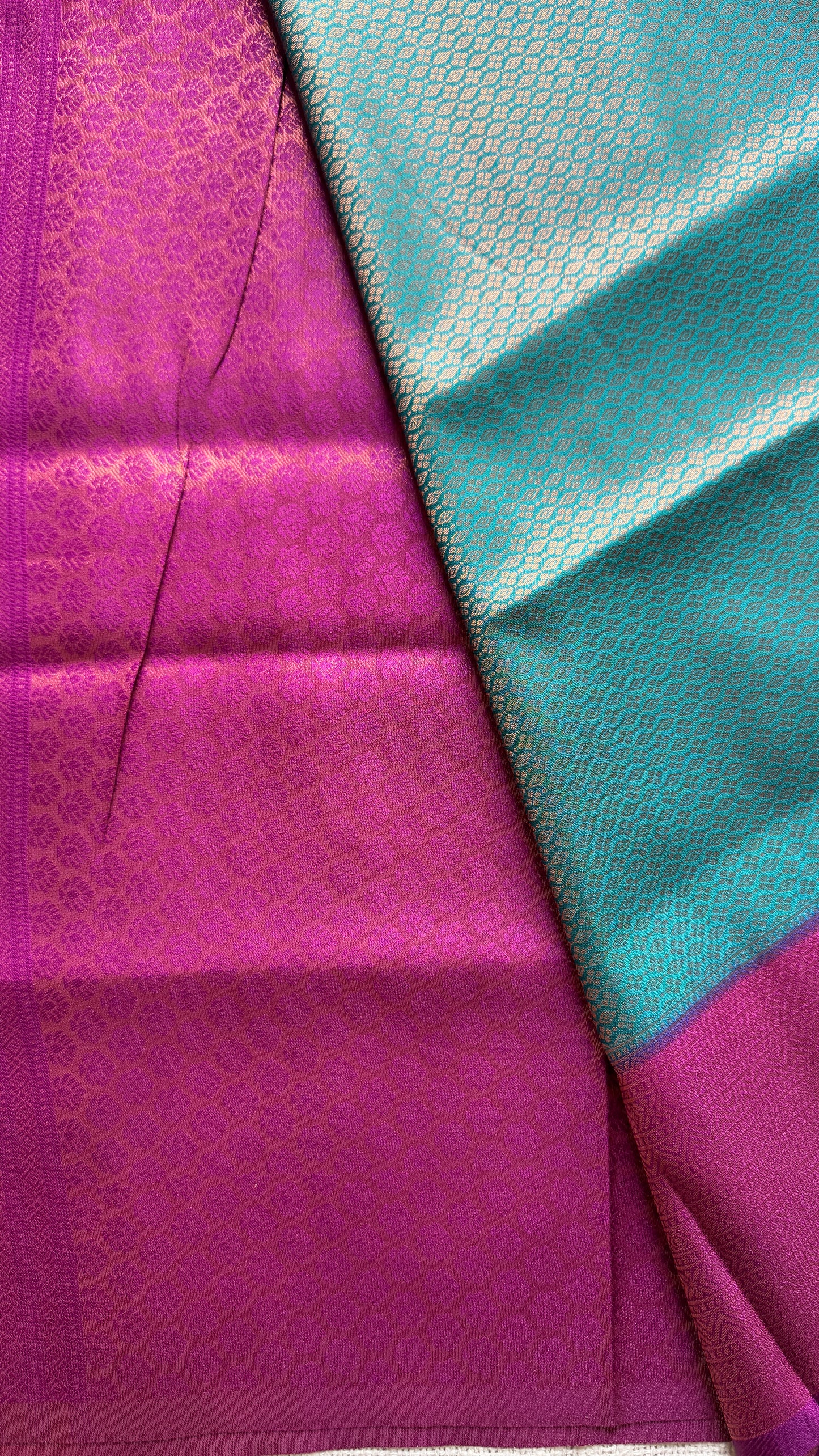 Tarangini  - Turquoise with purple pink, semi-silk