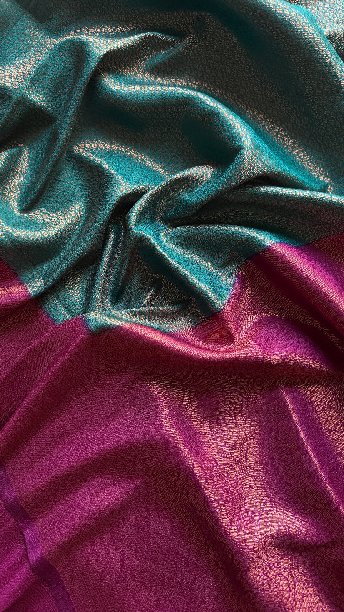 Tarangini  - Turquoise with purple pink, semi-silk