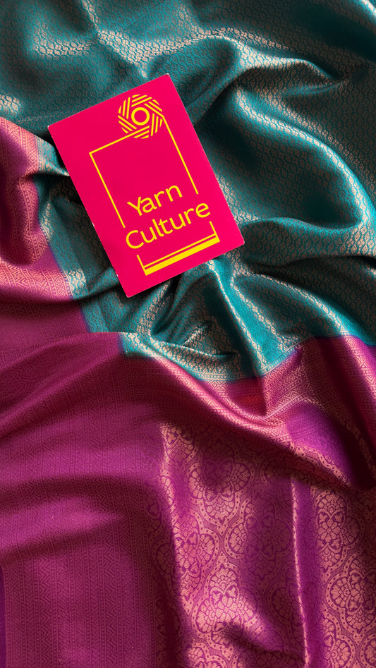 Tarangini  - Turquoise with purple pink, semi-silk
