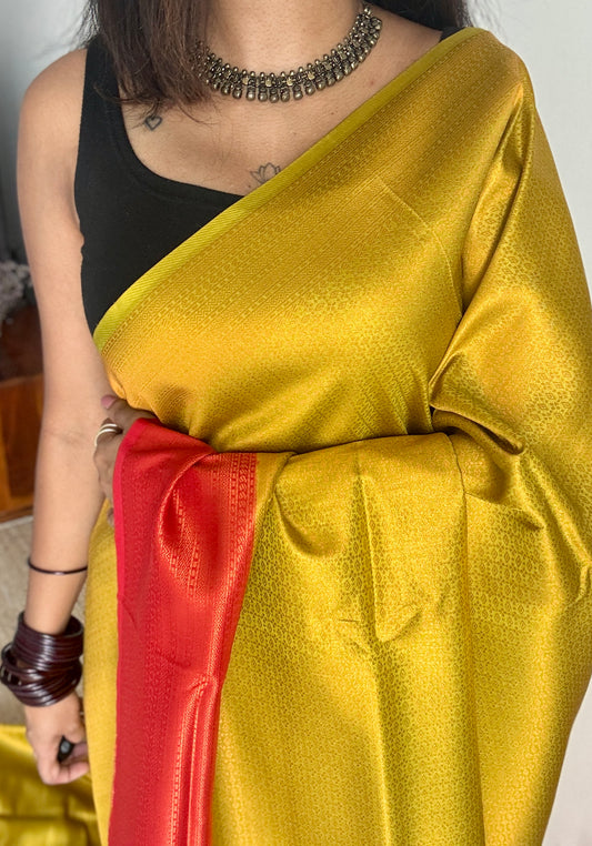 Varnika - Light green with red, semi-silk