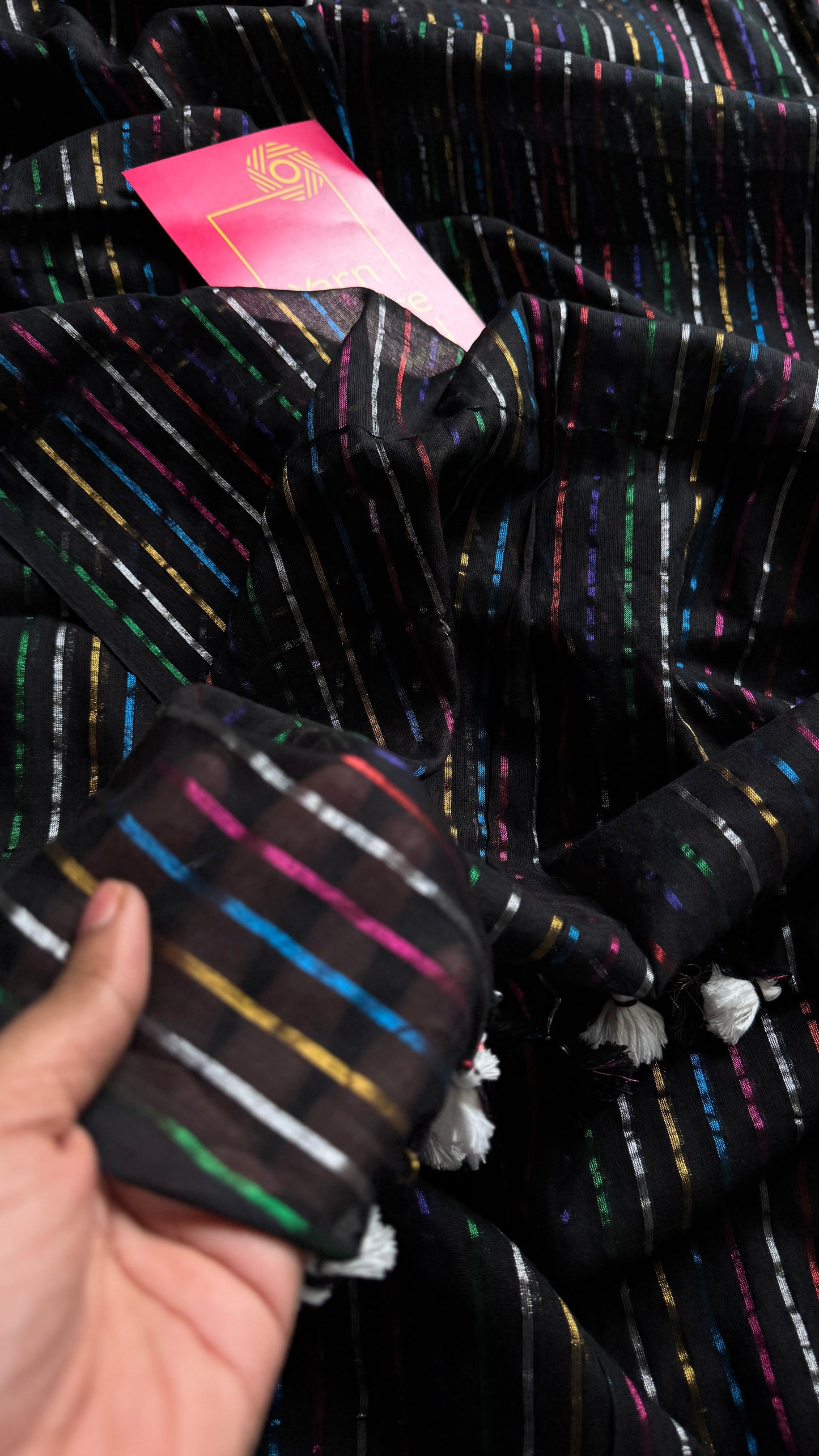 Black Aurora - black with coloured stripes, mul cotton
