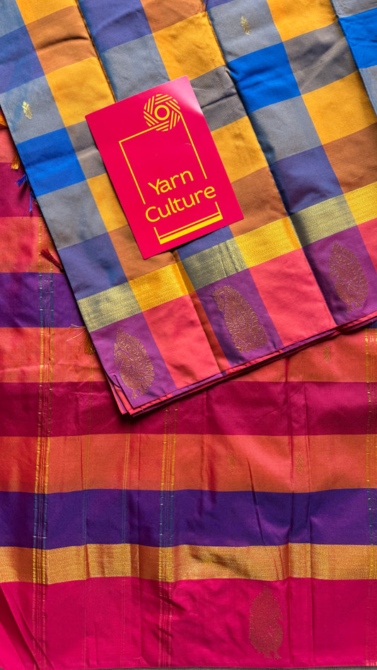 Paalum Pazhamum Canvas - Checkered Pattern, Semi-Silk