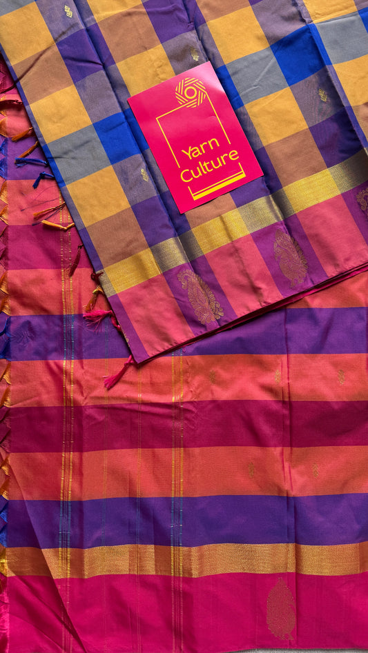 Paalum Pazhamum Palette - Checkered Pattern, Semi-Silk