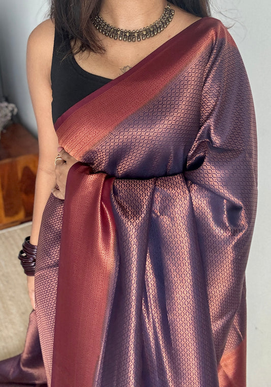 Neelambara - Deep  blue with maroon, semi-silk