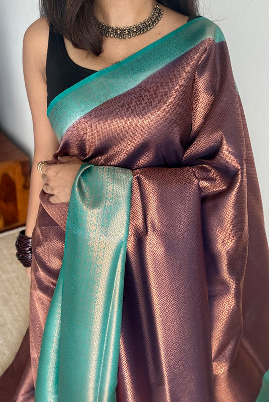 Yamini - Black with turquoise, semi-silk