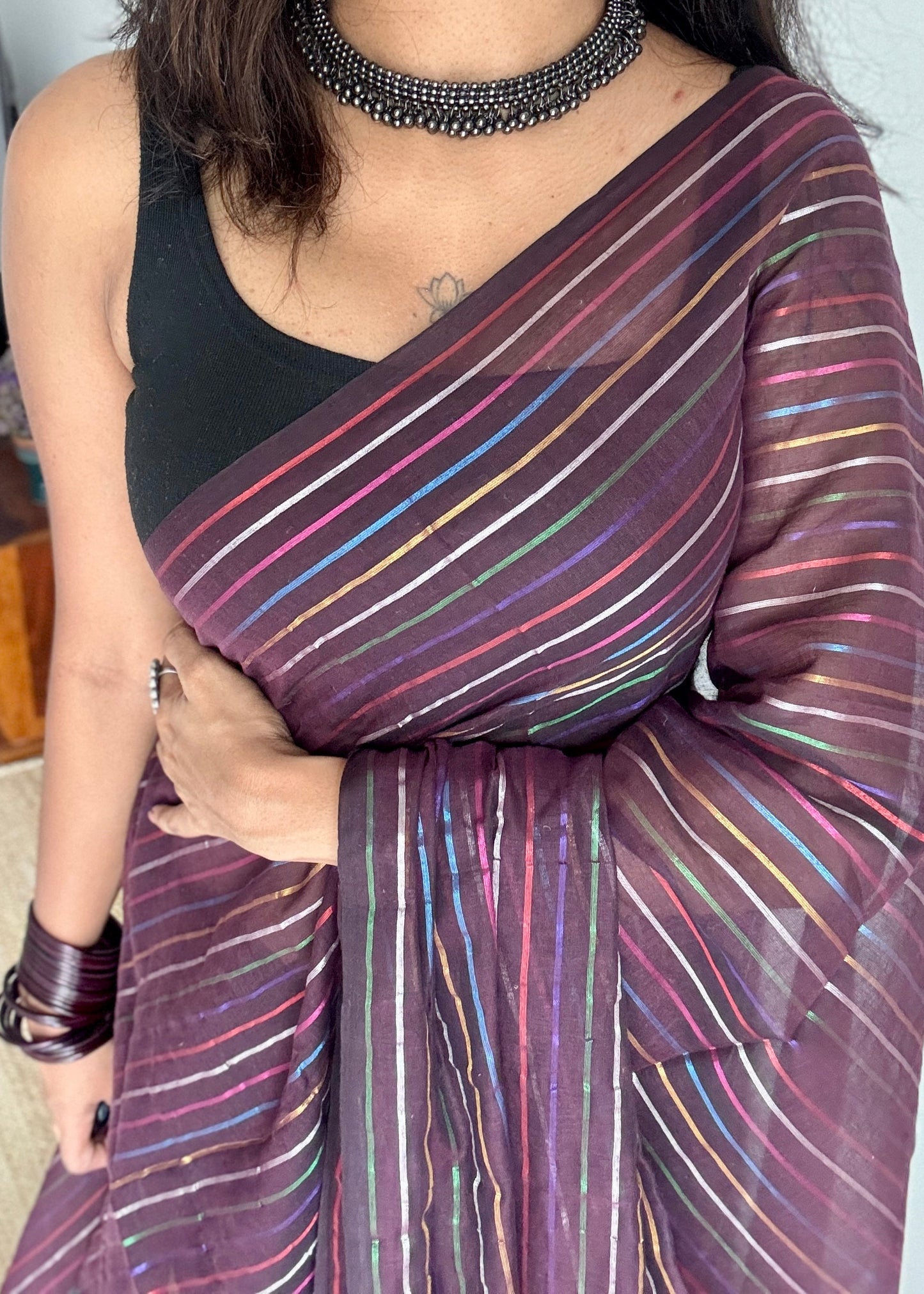 Wine Aurora - black with coloured stripes, mul cotton YCBCMCRB03