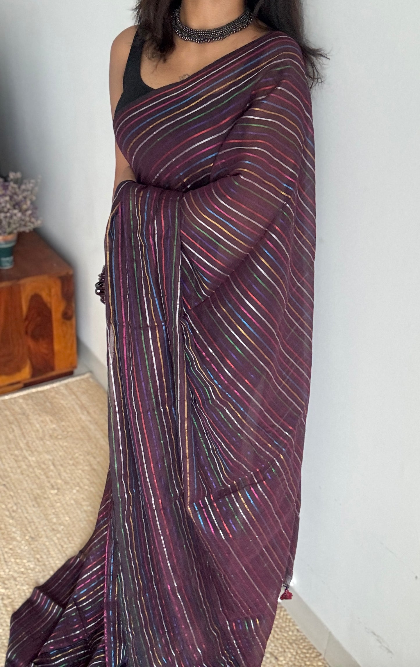 Wine Aurora - black with coloured stripes, mul cotton YCBCMCRB03