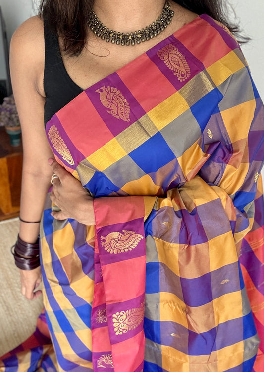 Paalum Pazhamum Palette - Checkered Pattern, Semi-Silk