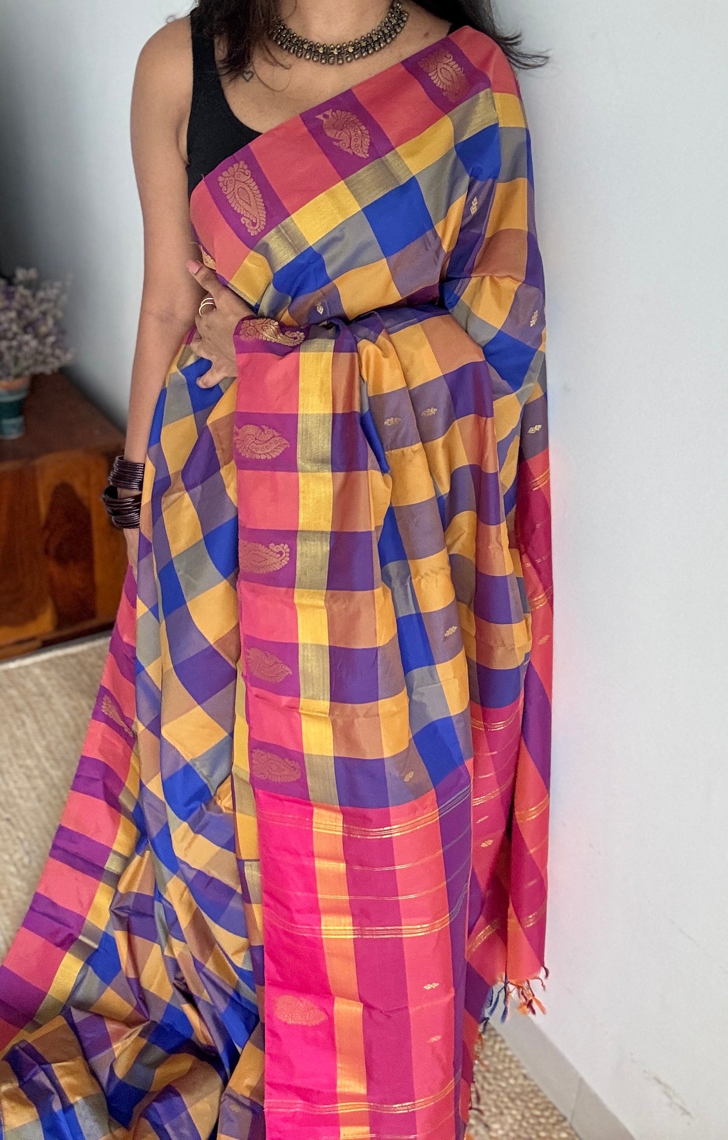 Paalum Pazhamum Palette - Checkered Pattern, Semi-Silk