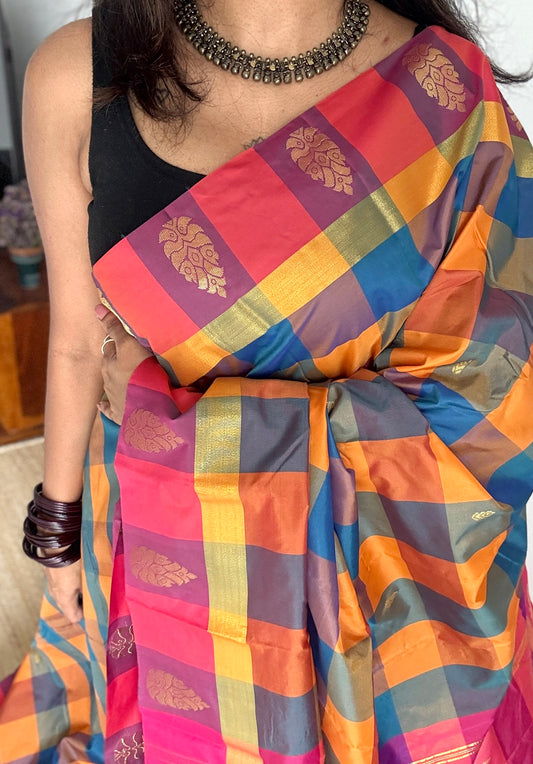 Paalum Pazhamum Symphony - Checkered Pattern, Semi-Silk