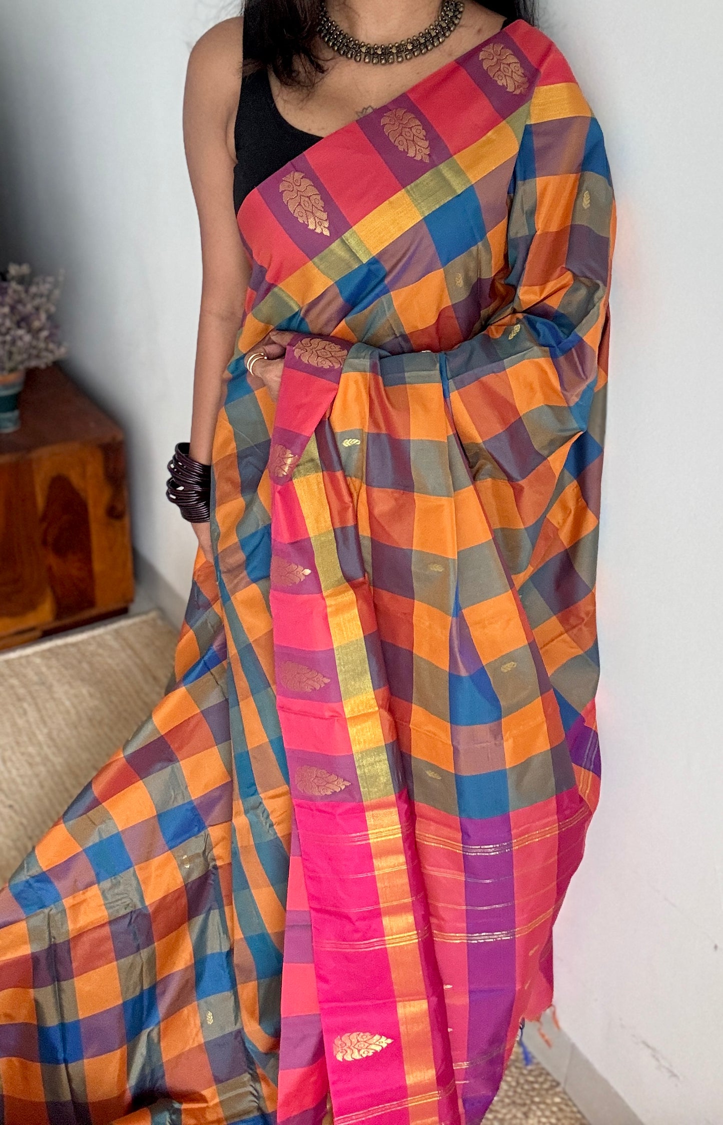 Paalum Pazhamum Symphony - Checkered Pattern, Semi-Silk - YCCOTNPPSS02