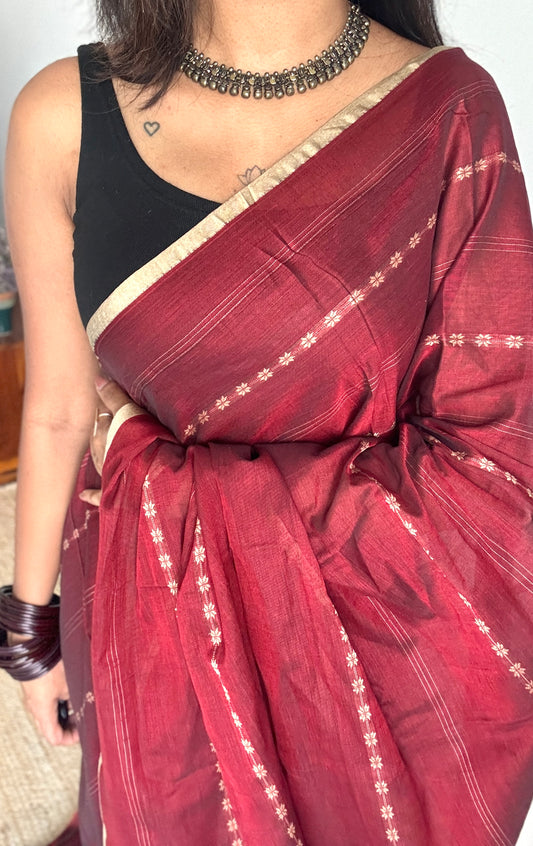 Bold Maroon Woven Motifs - Premium Narayanpet Soft Cotton