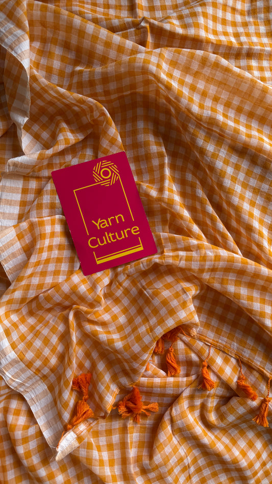 Orange Ice - Orange & cream checks, mul cotton YCBCMCC01
