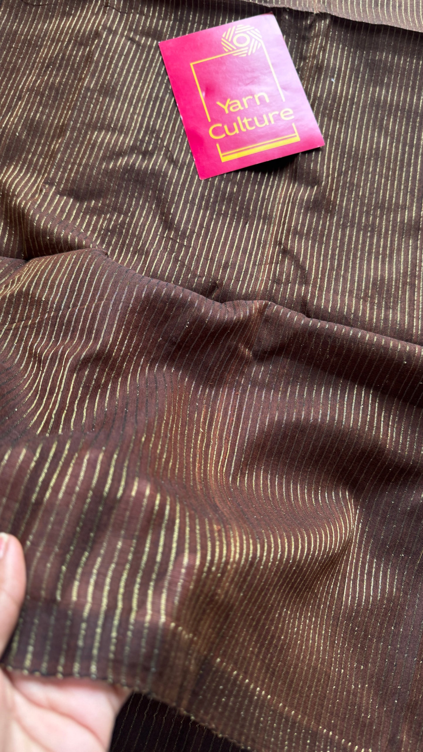 Mocha Bean - Deep brown & gold stripes, mul cotton
