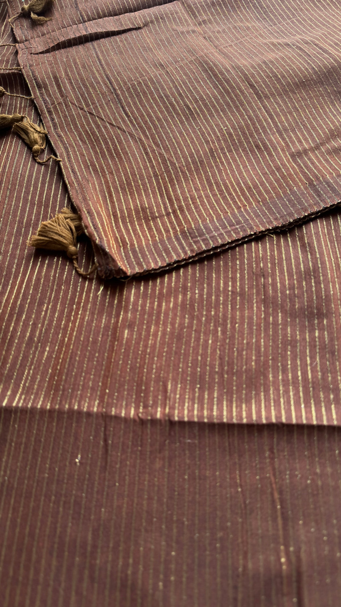 Mocha Bean - Deep brown & gold stripes, mul cotton