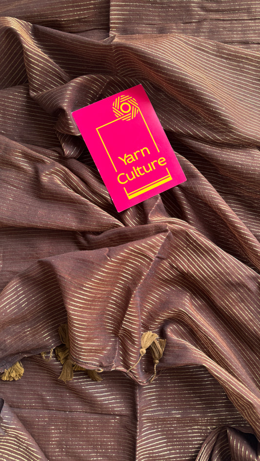 Mocha Bean - Deep brown & gold stripes, mul cotton