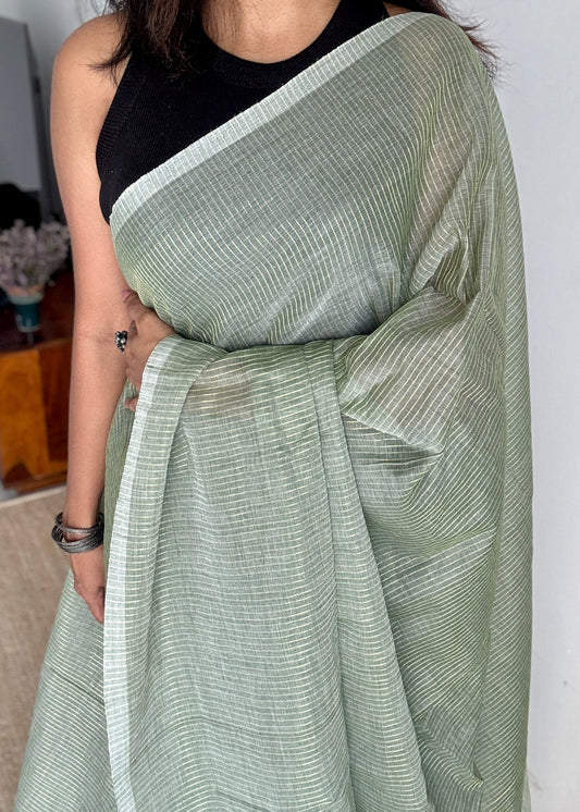 Peppermint Frost - Pastel mint green & gold stripes, mul cotton