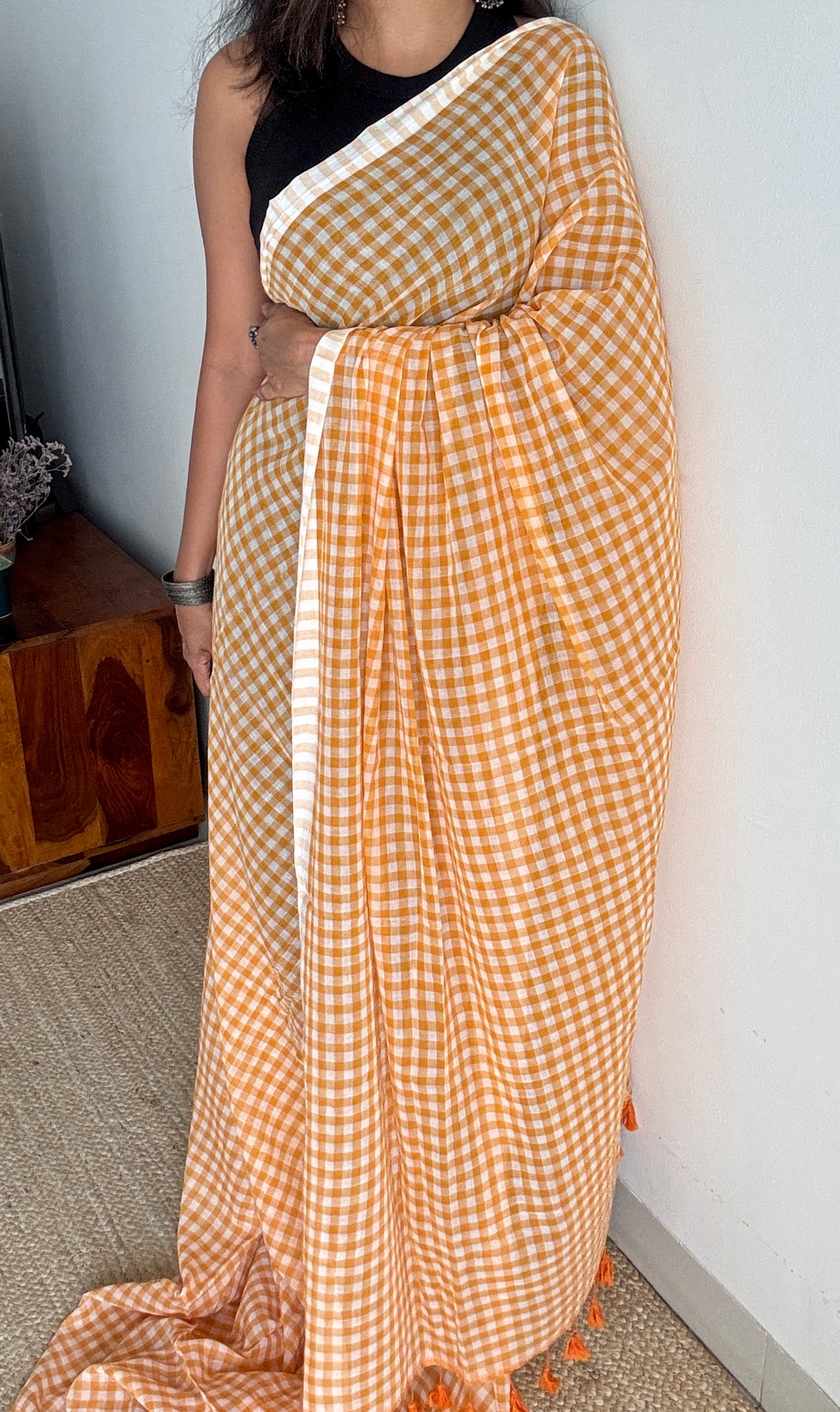 Orange Ice - Orange & cream checks, mul cotton YCBCMCC01