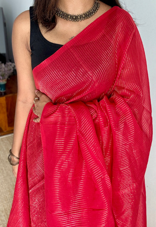 Red Chilli - Red & gold stripes, mul cotton
