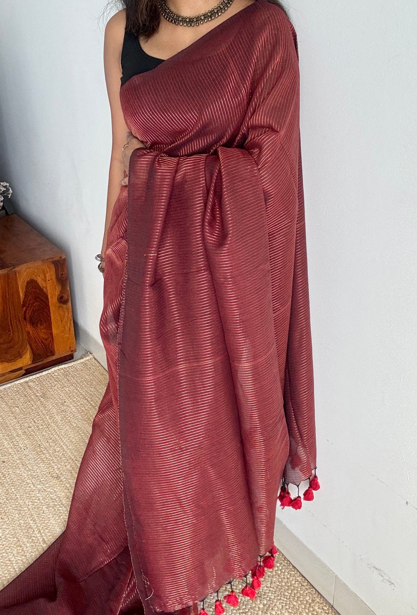 Berry Roast - Deep maroon & gold stripes, mul cotton