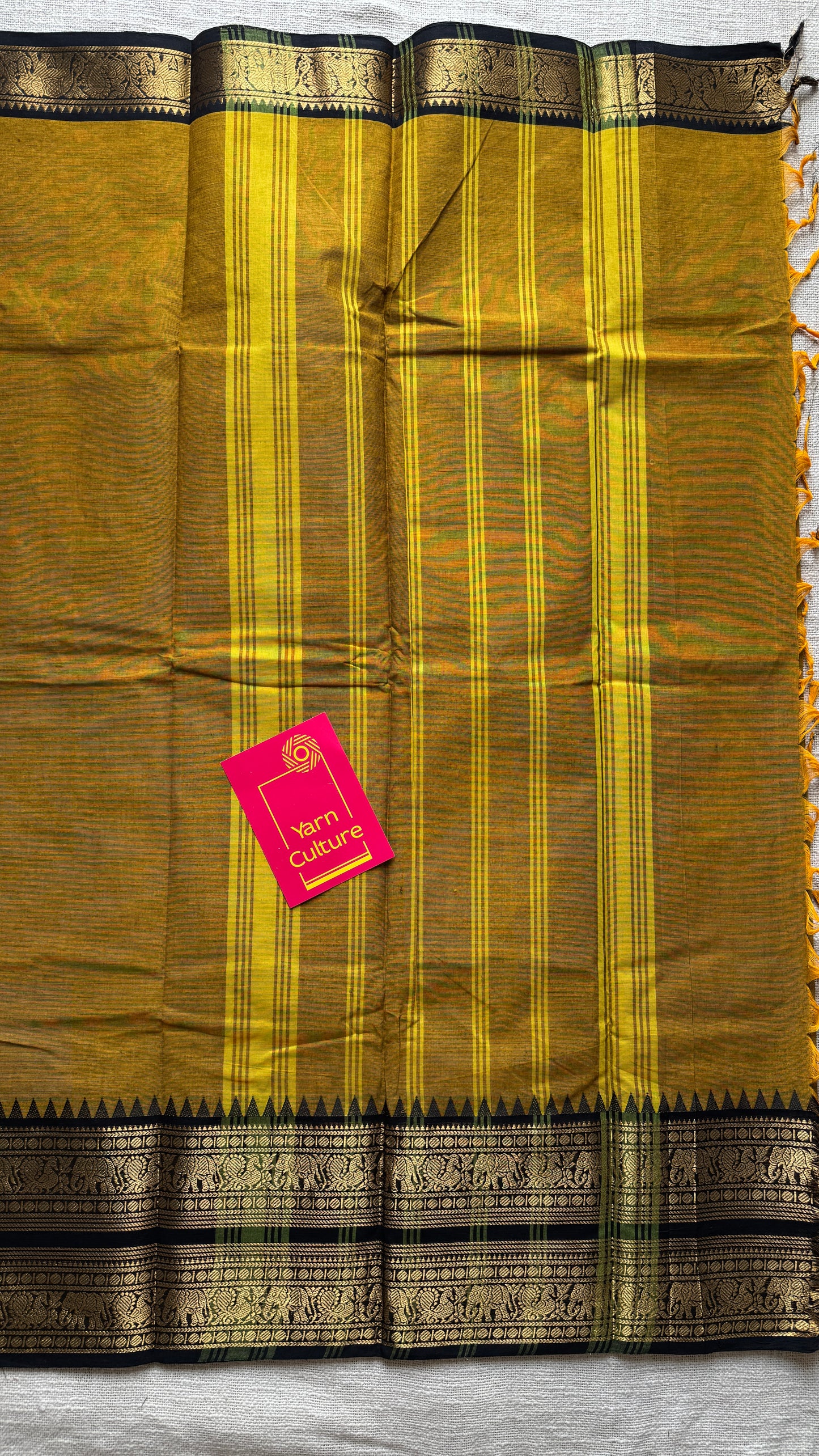 Burnt Yellow with Black Contrast Border - Chettinad Cotton