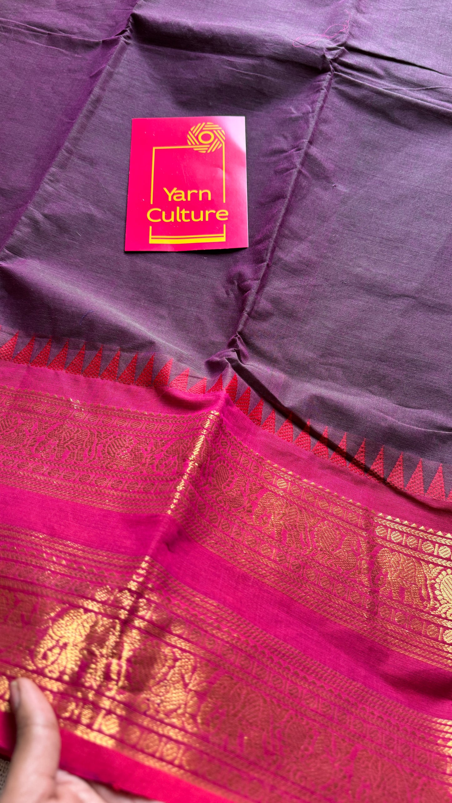 Grape Wine with Hot Pink Contrast - Chettinad Cotton