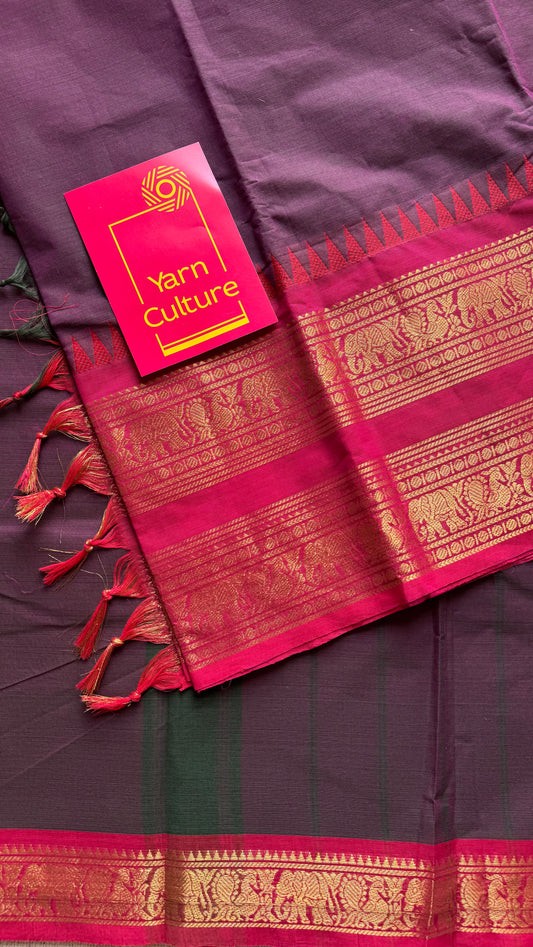 Grape Wine with Hot Pink Contrast - Chettinad Cotton