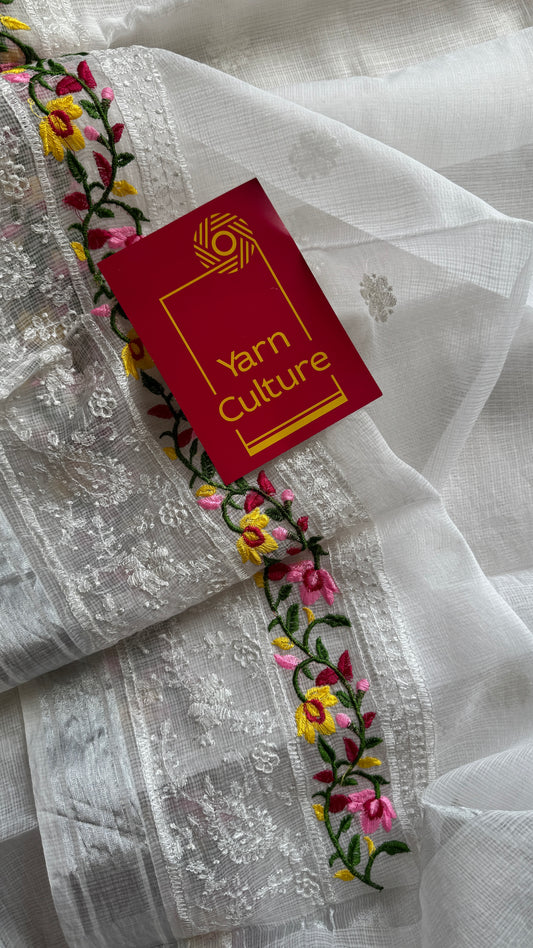 Nivrita - White with Floral and Thread Embroidery, Kota Doria