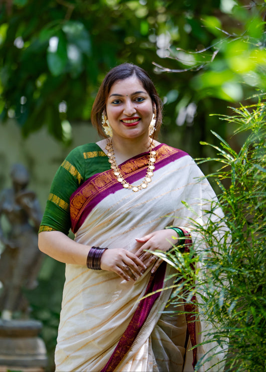 Samantha : Chandanam - Sandal with maroon contrast velthaari sungudi, kattuchayam dyed madurai cotton - YCIEON102